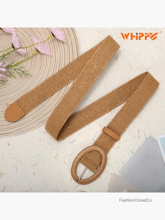Straw Woven Elastic Stretch Waist Belt, Boho Braided Skinny Dress Belt main image 4